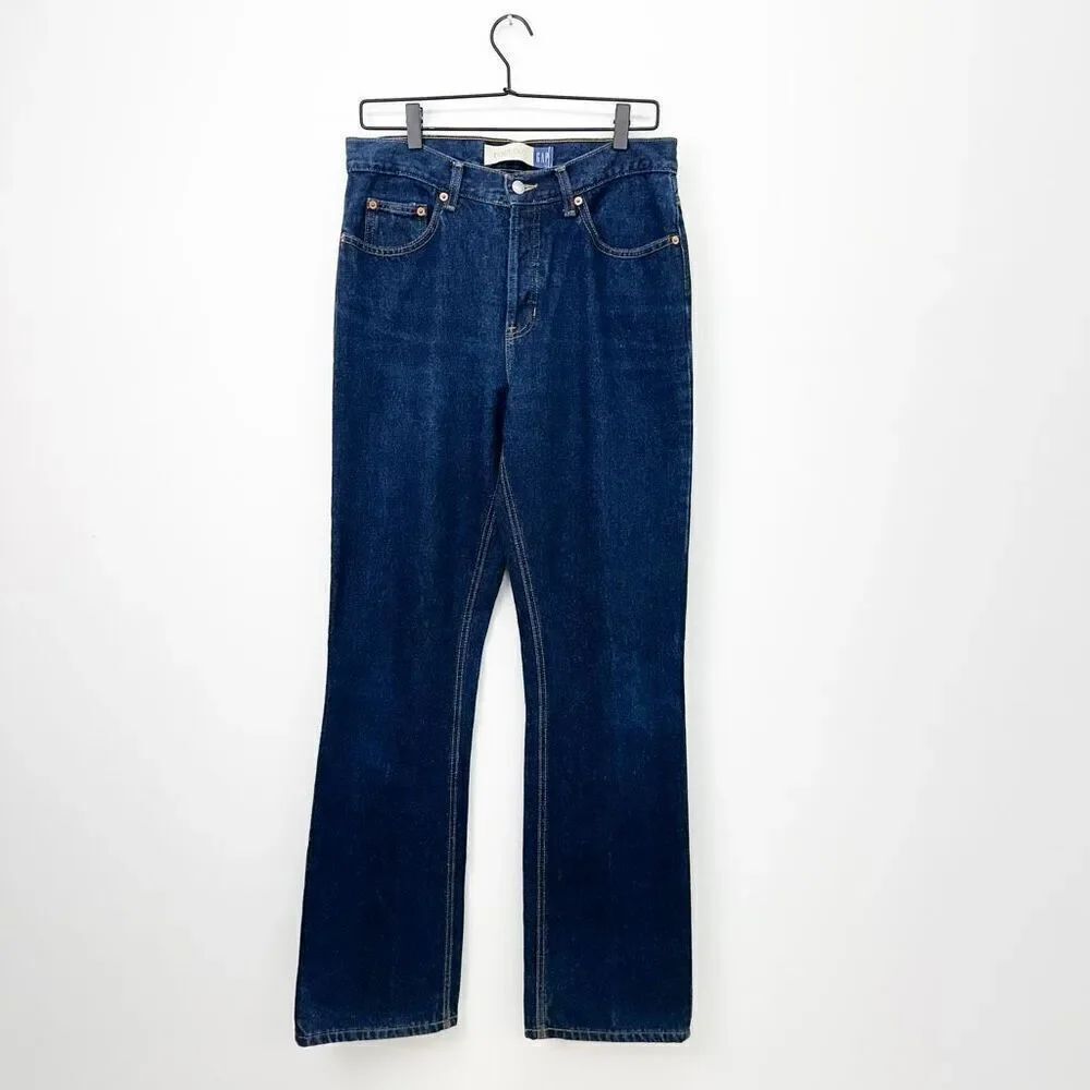 Gap Vintage Y2K Women’s Dark Wash Hidden Button Fly Bootcut High Rise Ridged 100